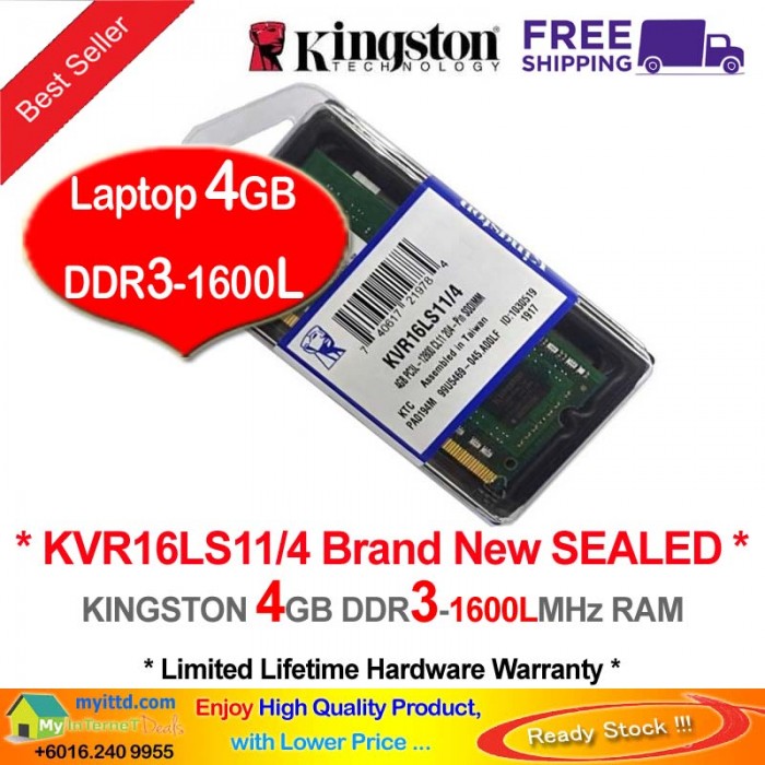 Kingston Ddr3 Ram 4gb 1600mhz Pc12800 Laptop Notebook Ram Kvr16ls11 4g
